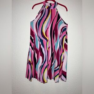 Halter Swing Dress in Multi Color Wave Print size M pre-owned
